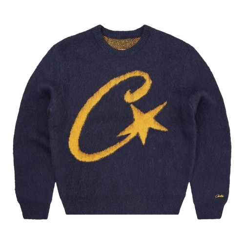 Corteiz C Star Mohair Knit Sweater Navy