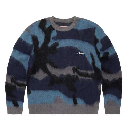 Corteiz Mohair Knit Sweater Ocean Camo